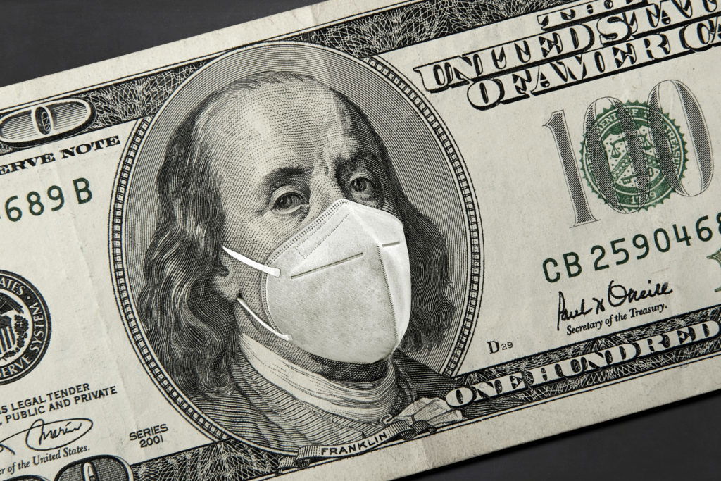 Corona Virus In United States American President with a face mask against CoV Corona Virus infection.